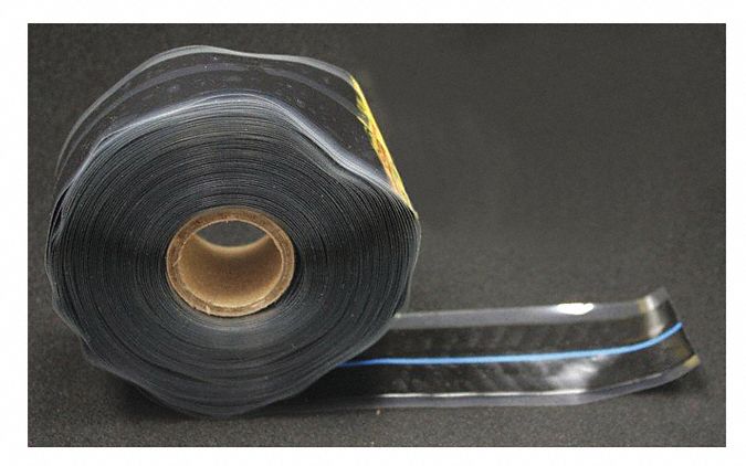 Triangle Self Fusing Tape: Silicone Rubber, 1.141g/cc, 1 in Wd, 432 in Lg, Black/Blue