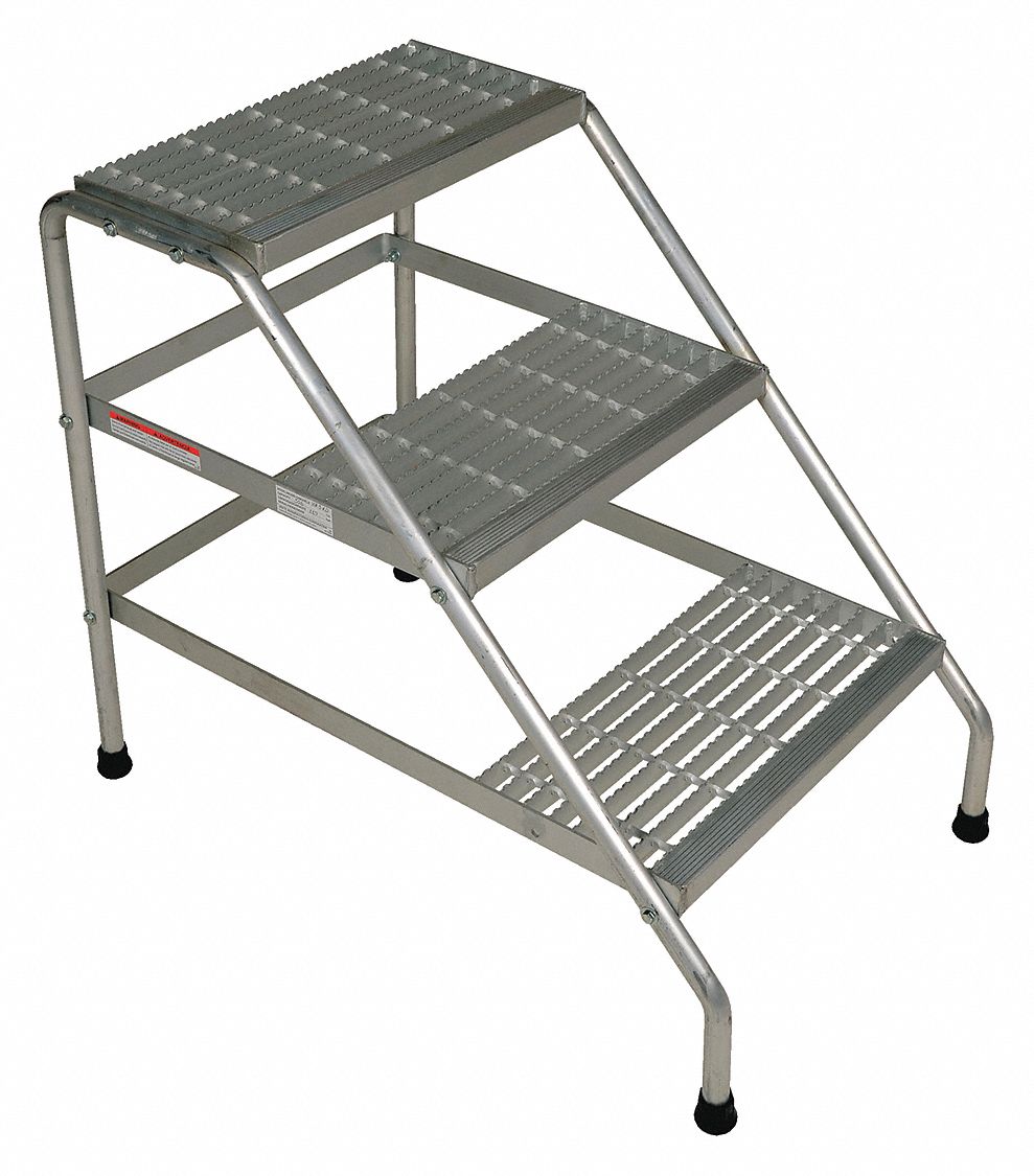 STEP STOOL, GREY, 30 IN H, ALUMINUM, 3 STEP, KNOCK DOWN
