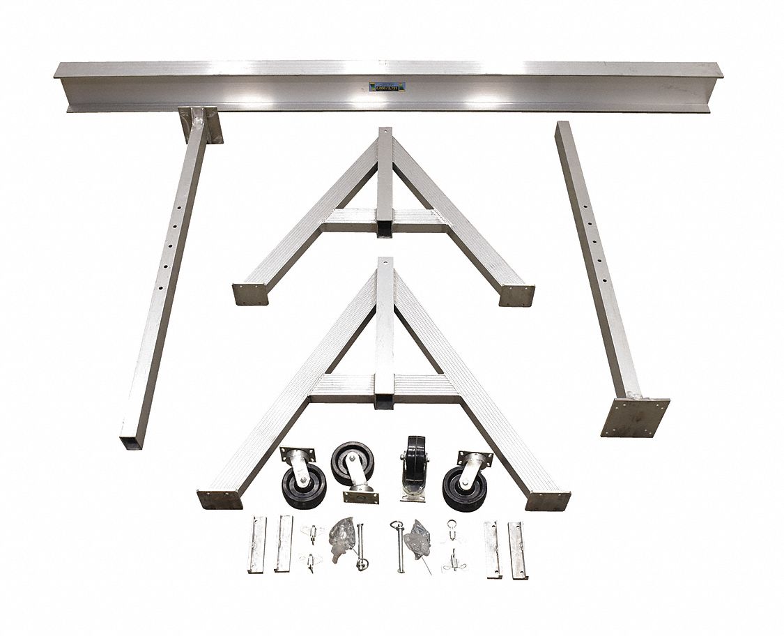 ADJUSTABLE HEIGHT ALUMINUM GANTRY CRANE, SILVER, 1 YEAR WARRANTY, 15FT L X 10FT H