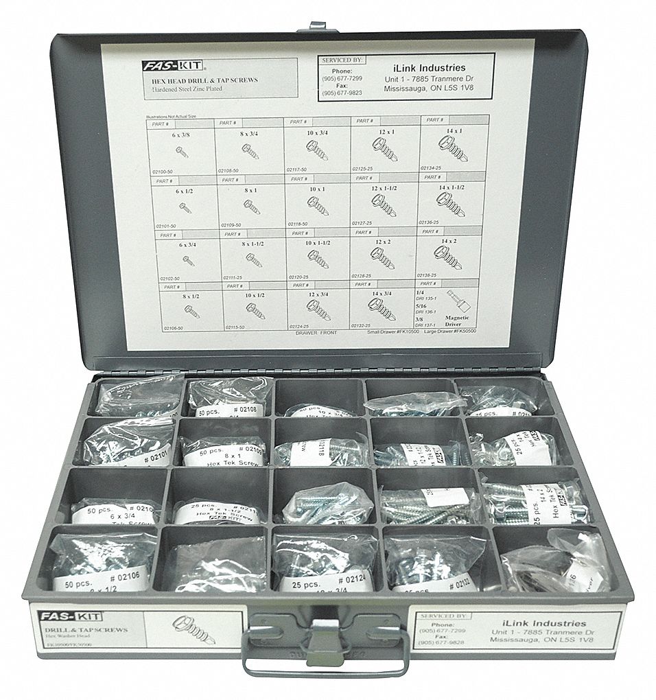 ILINK AUTO SCREWS ASSORTMENT, HEXAGONAL HEAD, 20 SIZES, HARD STEEL/ZINC ...