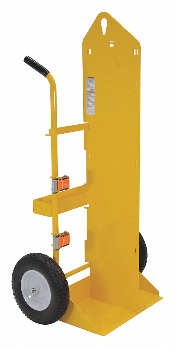 CYLINDER HAND TRUCK, YELLOW, 500 LB LOAD CAPACITY, DOUBLE HANDLE, FOR USE WITH CYLINDER