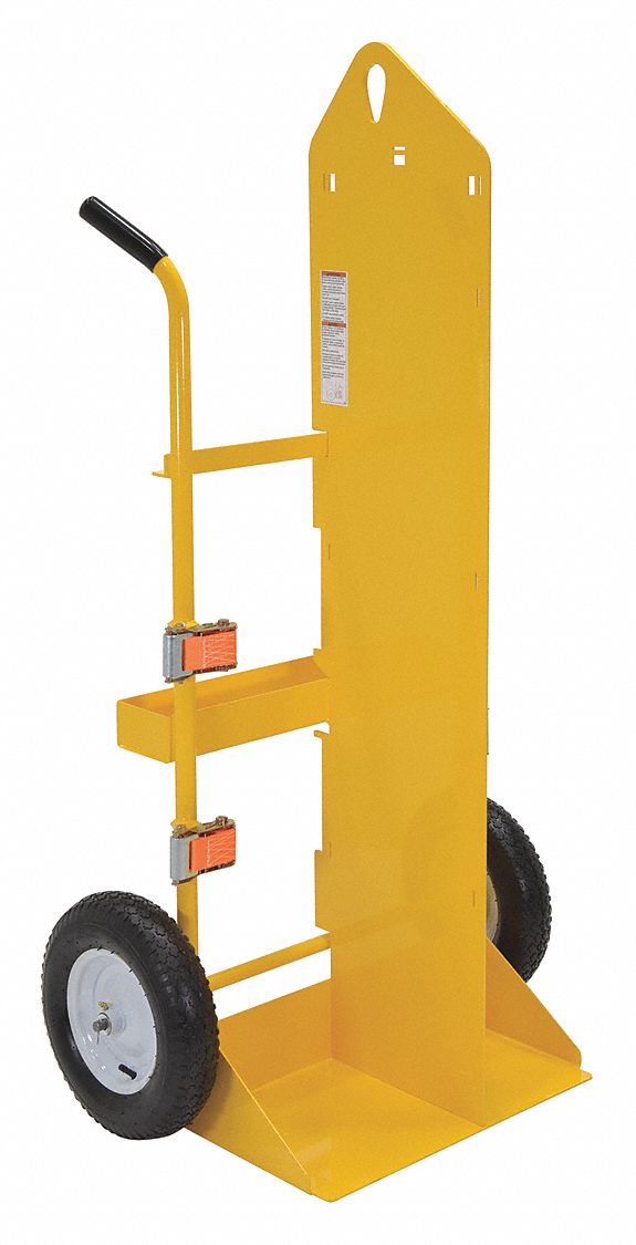CYLINDER HAND TRUCK, YELLOW, 500 LB LOAD CAPACITY, DOUBLE HANDLE, FOR USE WITH CYLINDER
