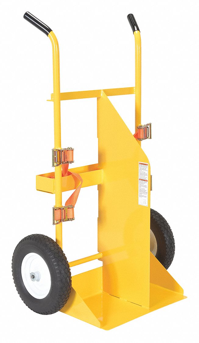 CYLINDER HAND TRUCK, YELLOW, 500 LB LOAD CAPACITY, DOUBLE HANDLE, FOR USE WITH CYLINDER