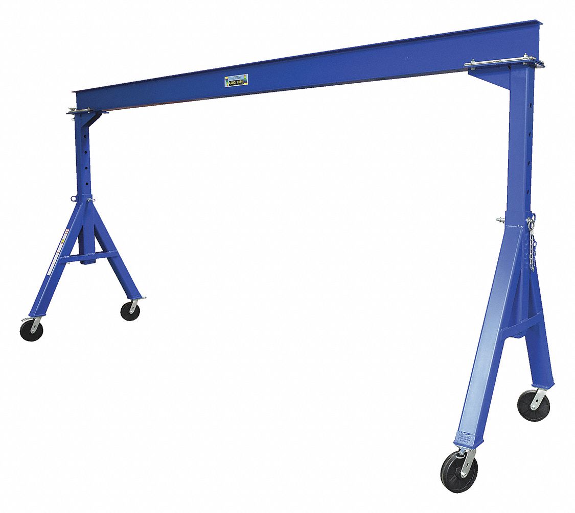 INDUSTRIAL STEEL GANTRY CRANE, BLUE, PAINTED FINISH, 1 YEAR WARRANTY, 15FT L, 2,000 LB CAPACITY