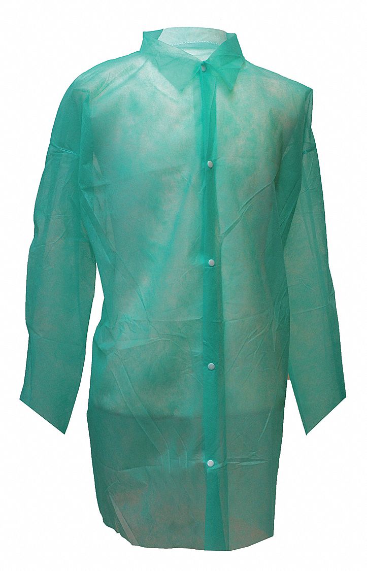 DISPOSABLE LAB COAT,GREEN,SZ XL,PK30