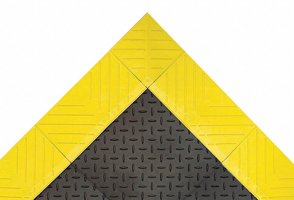 ANTIFATIGUE MAT, DIAMOND PLATE PATTERN, RECYCLED CONTENT, BLK/YLW, 48 X 30 IN, 7/8 IN THICK, VINYL