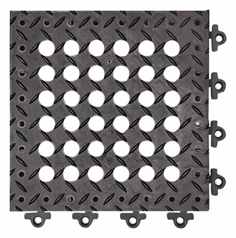 INTERLOCKING ANTIFATIGUE MAT TILE, PVC, 12 X 12 IN, ⅞ IN THICK, BLACK