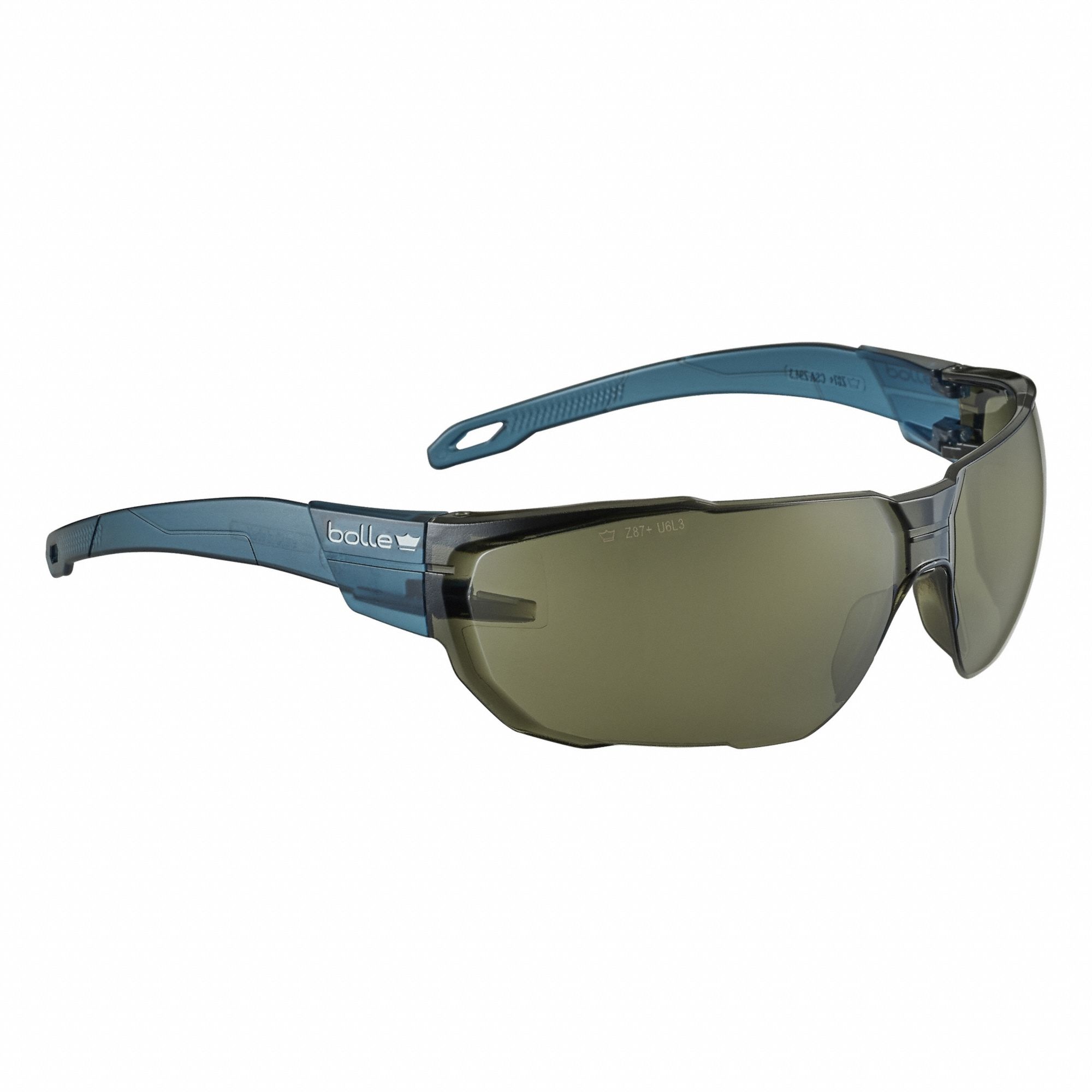 Safety Glasses: Smoke Lens, Frameless, Platinum Lite, Blue Frame, Swift Series