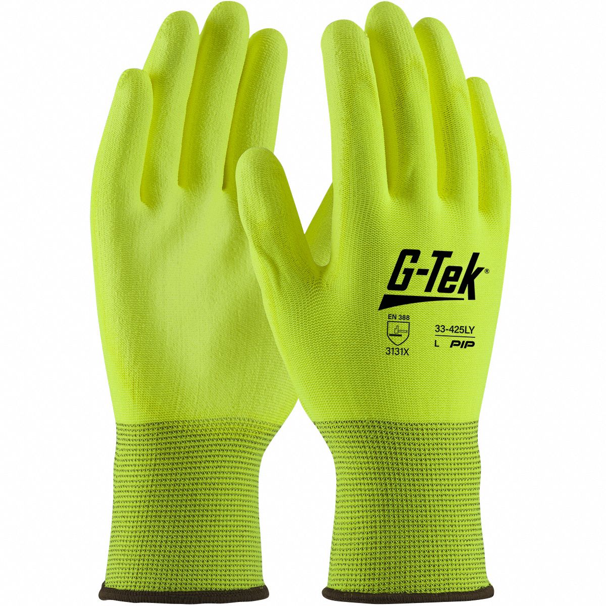 Knit Gloves: S, Flat, Polyurethane, Palm, ANSI Abrasion Level 4, Polyester ( 13 ga ), 12 PK