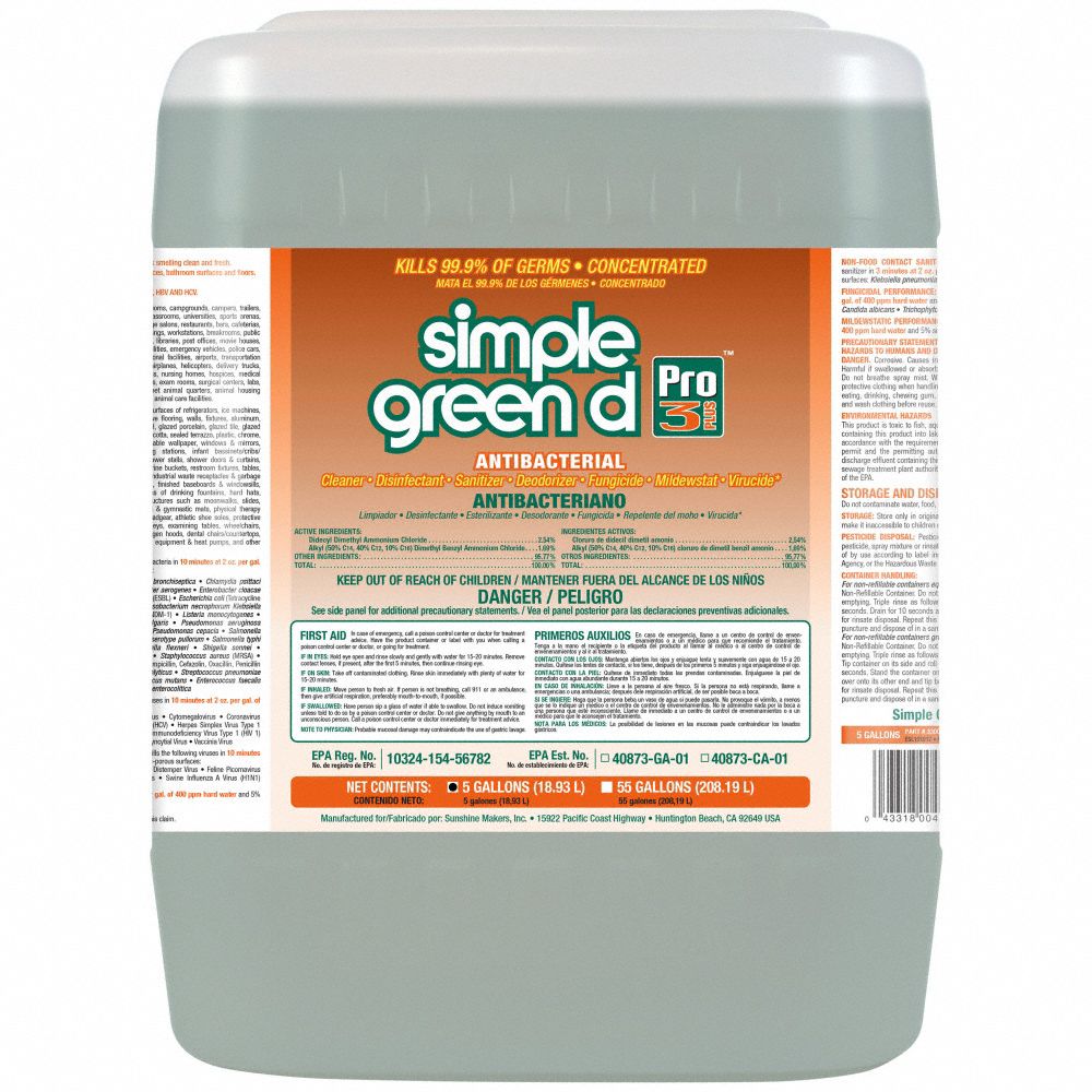 Disinfectant and Sanitizer: Bucket, Concentrated, Liquid, Quat, Herbal, Pro 3 Plus™