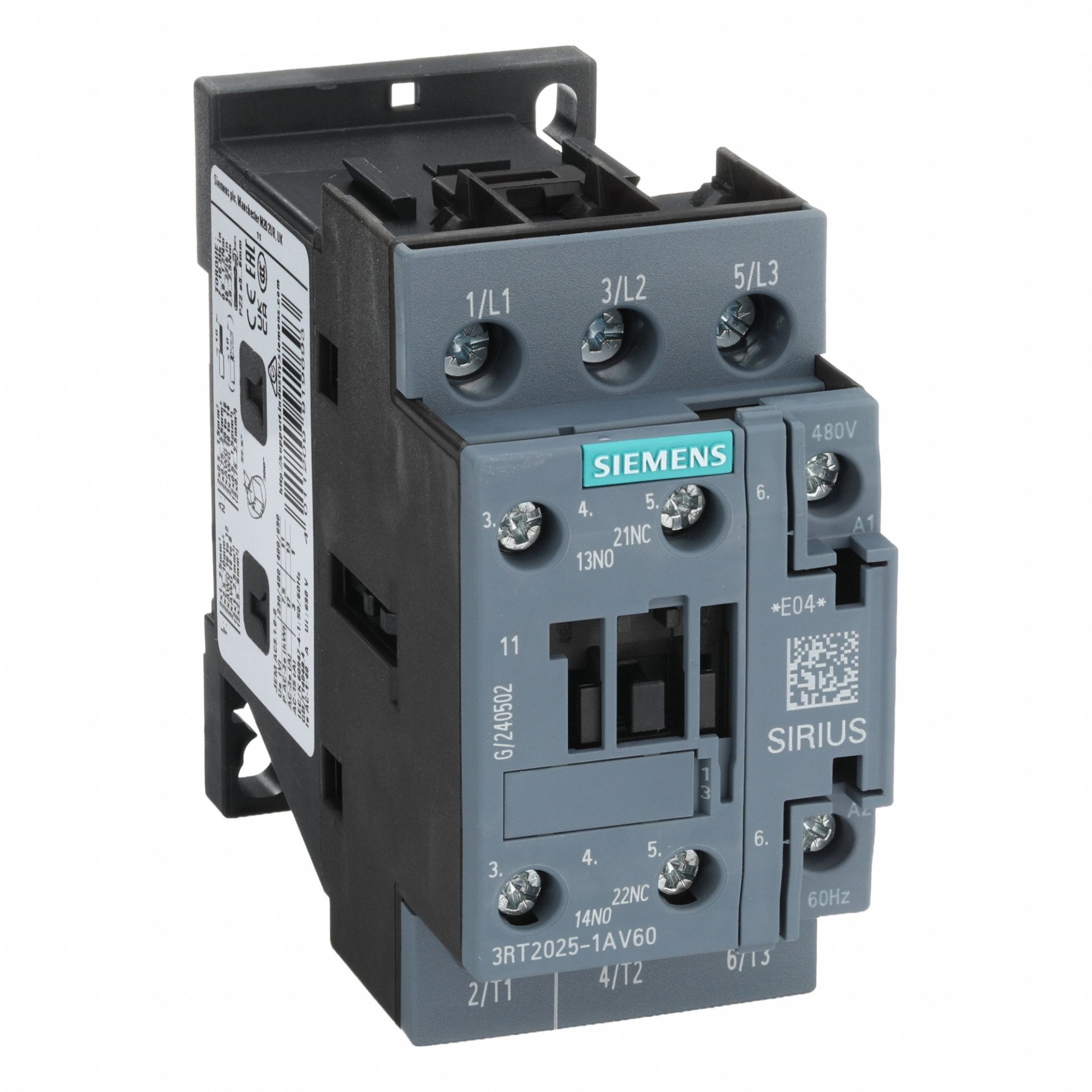 IEC Power Contactor: Non-Reversing, 3 Poles, 3NO Contacts, 17 A, 480V AC Coil, S0 Frame Size