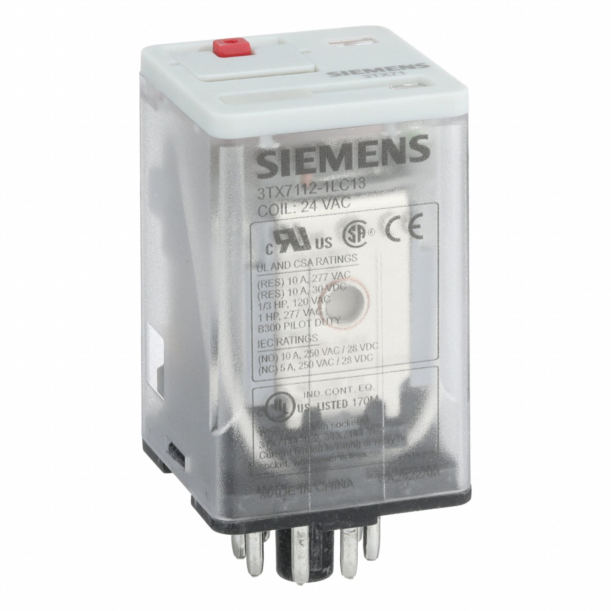 Plug-In Relay: Socket Mounted, 10 A Current Rating, 24V AC, 8 Pins/Terminals, DPDT, A Socket