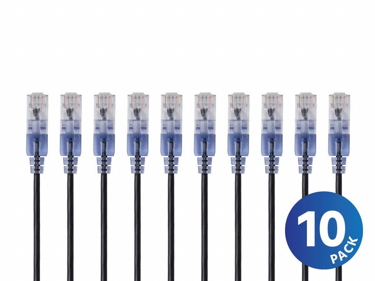 Voice and Data Patch Cord: Shielded, Cat 6A, 50 ft Overall Lg, PVC, Round, 30 AWG, 10 PK