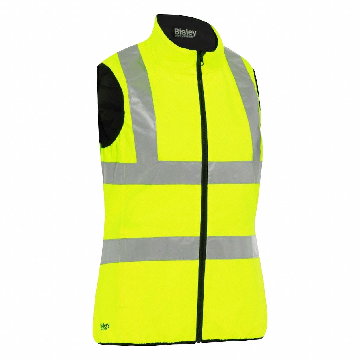 High-Visibility Vest: ANSI Class 2, H, 2XL, High-Visibility Yellow, Polyester, Zipper, Double
