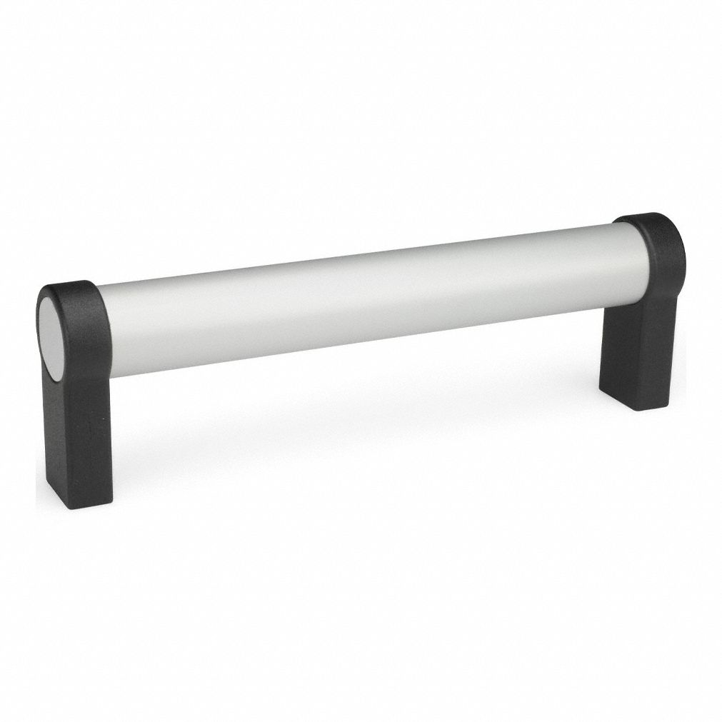 Pull Handle: Threaded Holes, Rear-Mount, 10 in Mounting Hole Center to Center, Silver, Bar