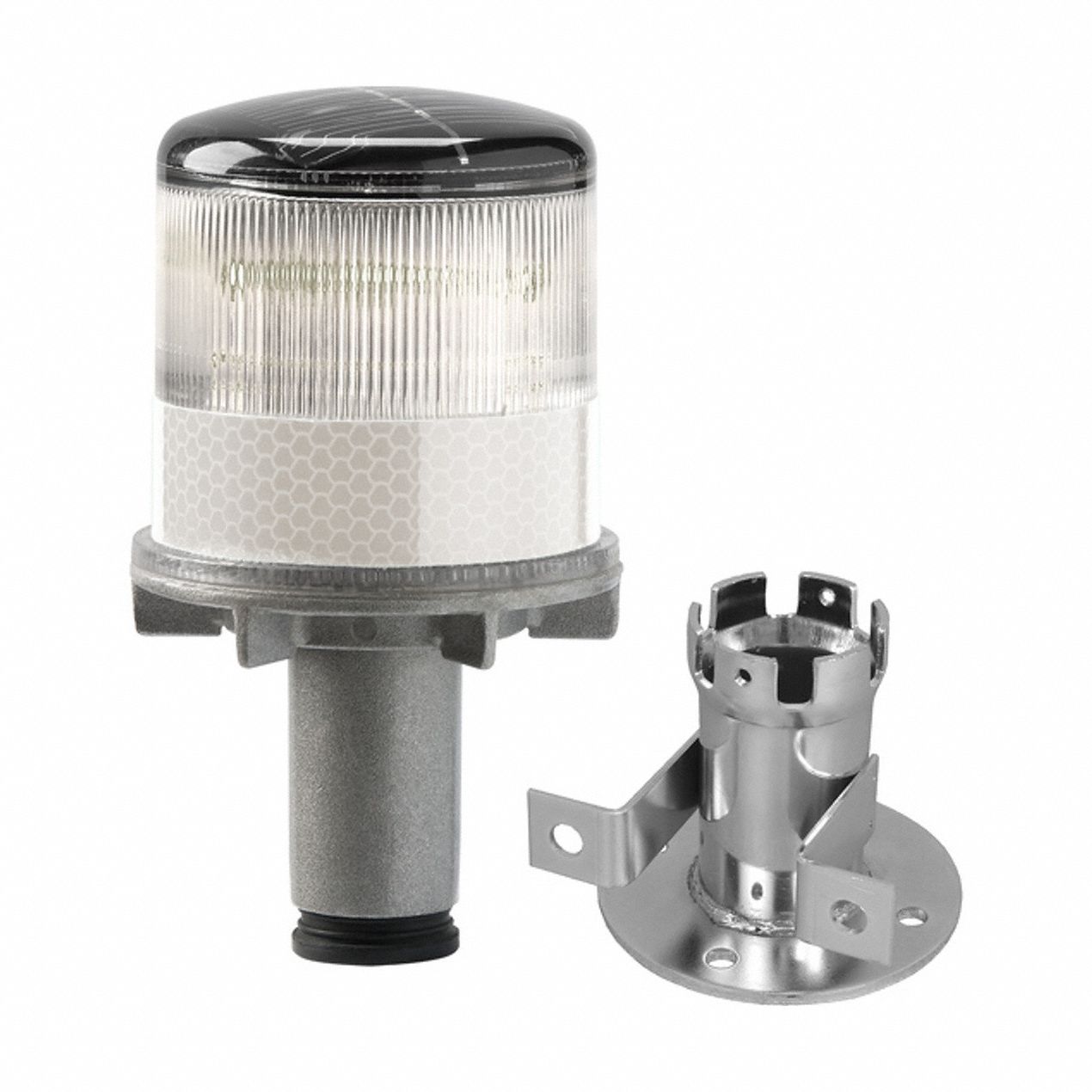 WARNING LIGHT, SOLAR, 60 FLASHES PER MINUTE, 3¾ IN OVERALL DIAMETER, 6¼ IN OVERALL H, WHITE, LED