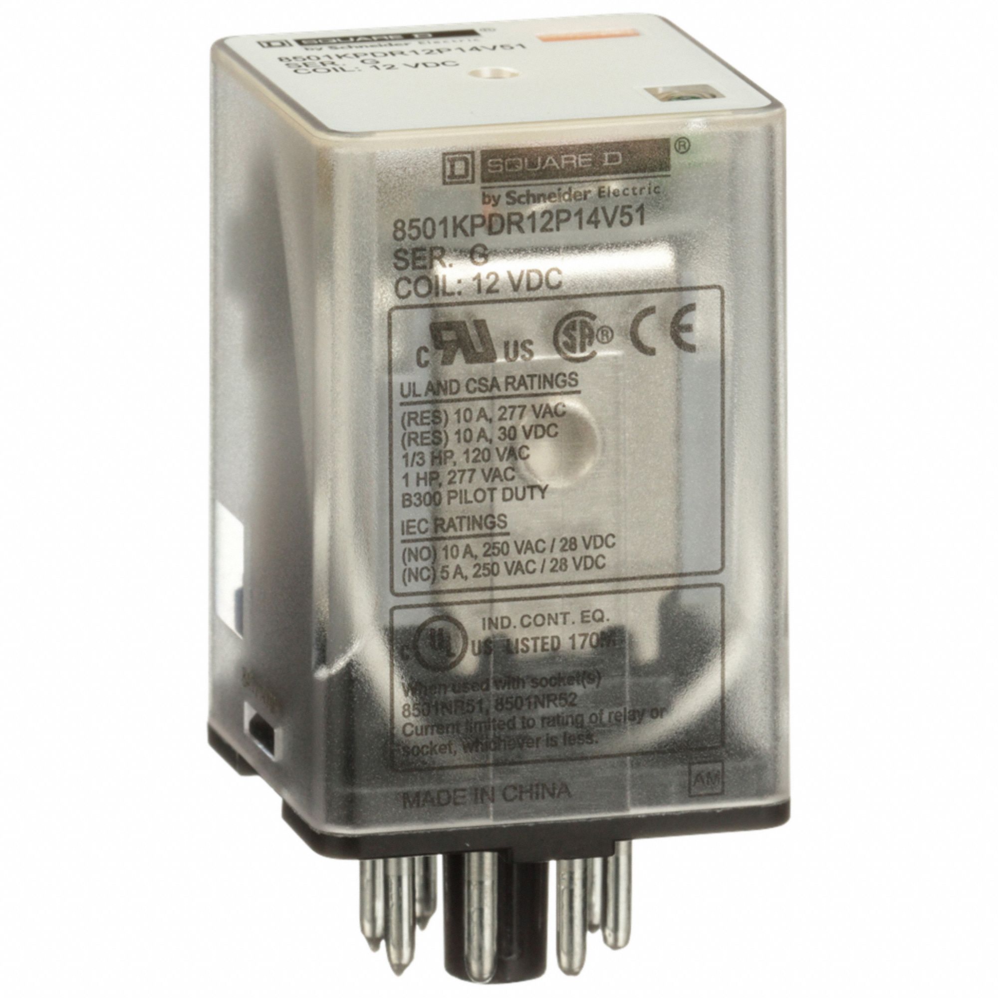 General Purpose Relay: Socket Mounted, 10 A Current Rating, 12V DC, 8 Pins/Terminals, DPDT