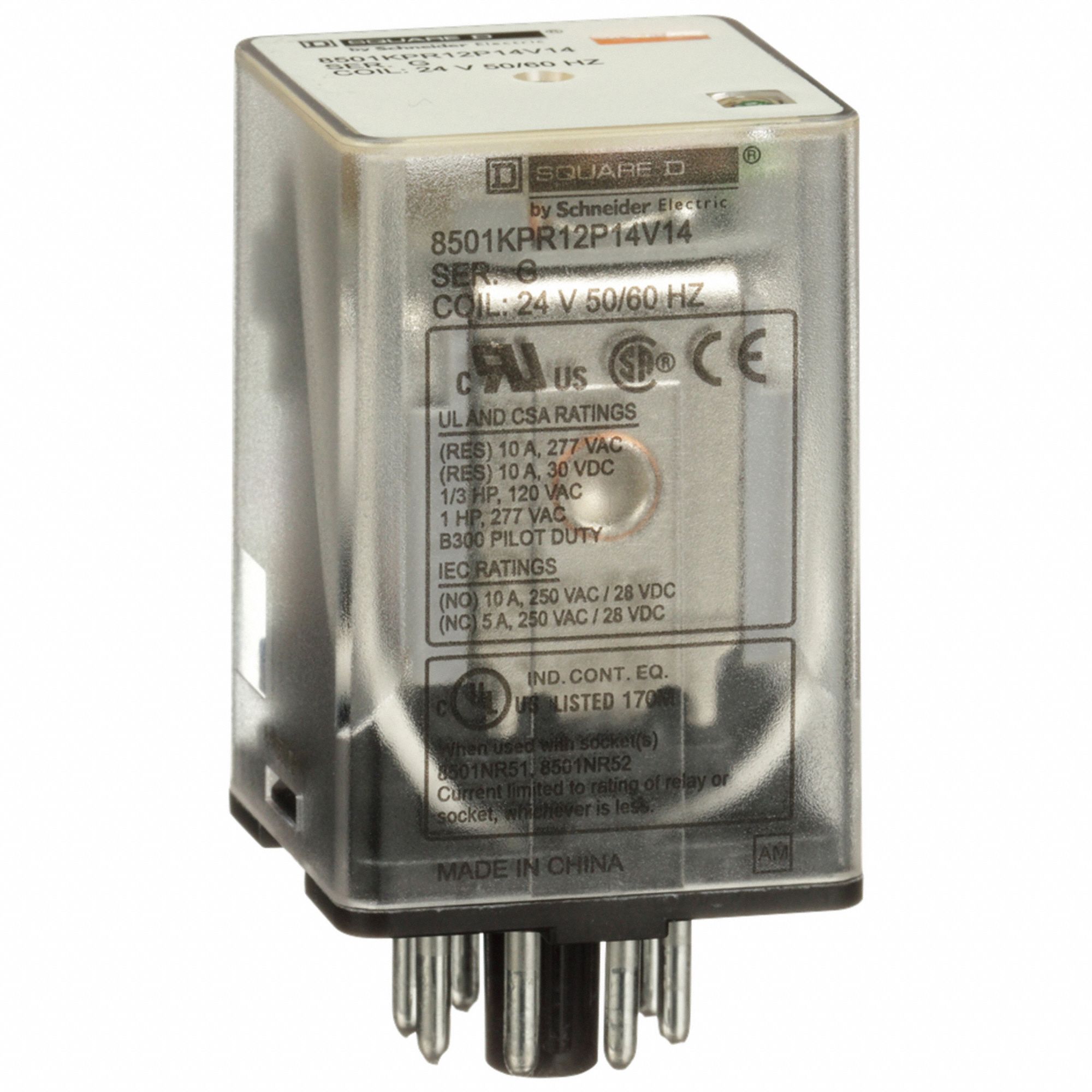 General Purpose Relay: Socket Mounted, 10 A Current Rating, 24V AC, 8 Pins/Terminals, DPDT