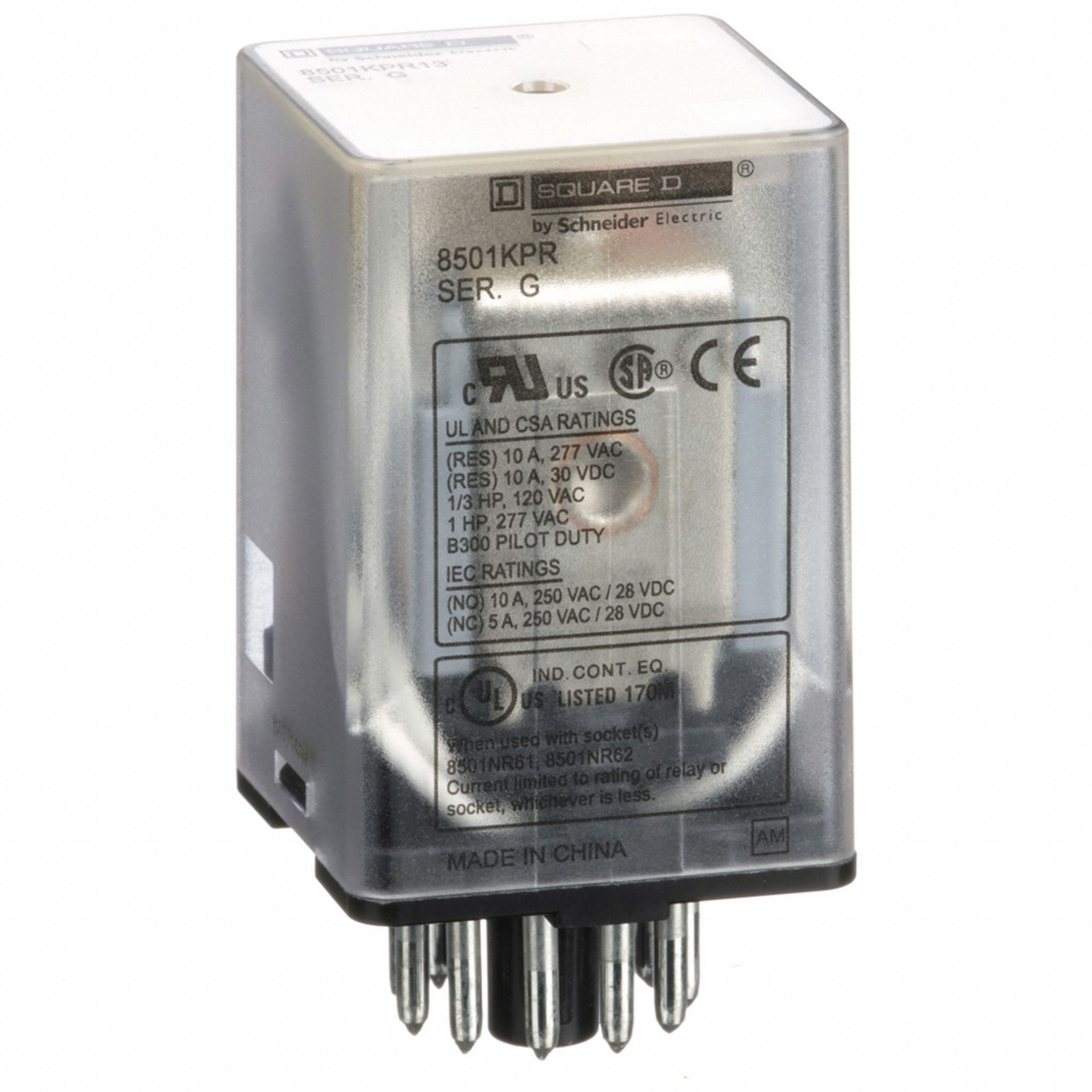 General Purpose Relay: Socket Mounted, 10 A Current Rating, 240V AC, 11 Pins/Terminals