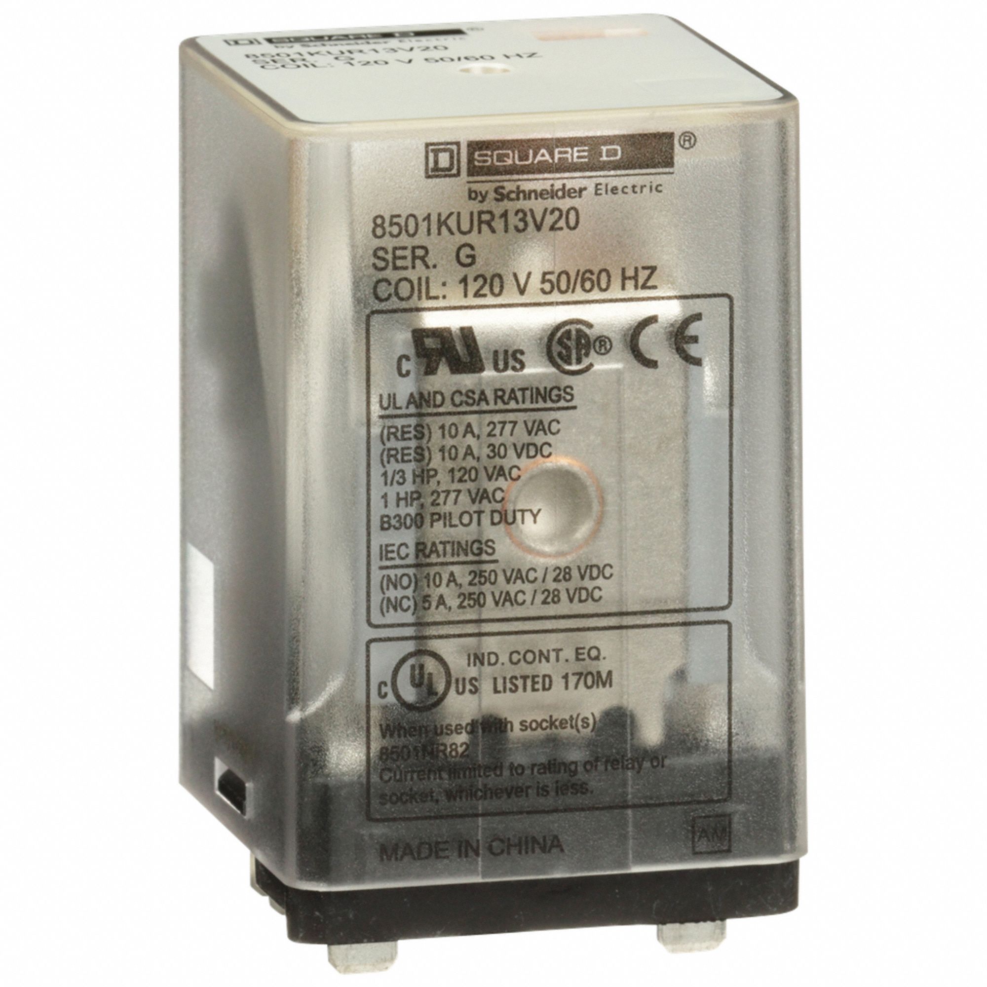 General Purpose Relay: Socket Mounted, 10 A Current Rating, 120V AC, 11 Pins/Terminals