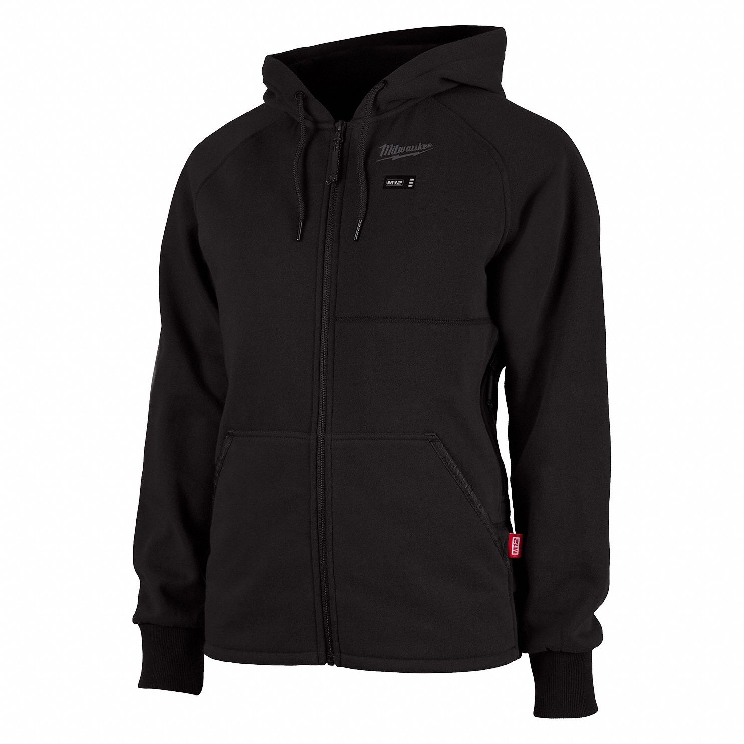 Heated Hoodie: Women's, 2XL, Black, 8 hr, 43 in Max Chest Size, 3 Outside Pockets, Zipper