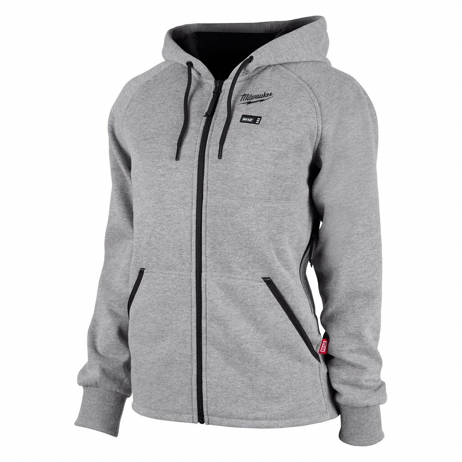 Heated Hoodie: Women's, 2XL, Gray, 8 hr, 43 in Max Chest Size, 3 Outside Pockets, Zipper