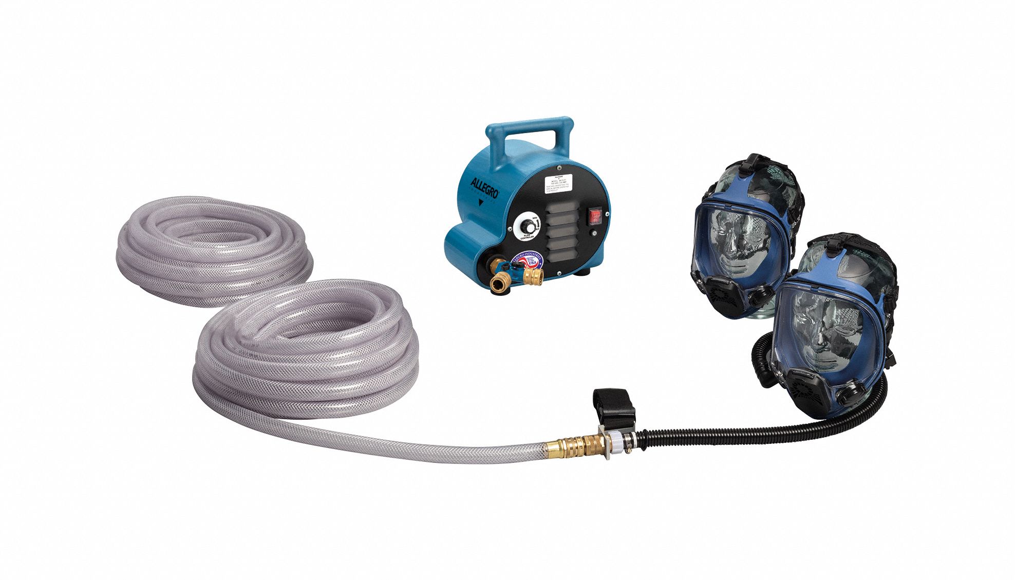 Full Mask Breathing Air Blower Respirato: 50 ft Hose Lg, Full Mask, ALLEGRO, 2 Users