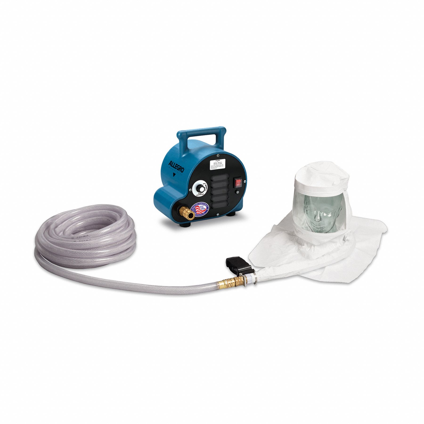 Single Bib Tyvek Hood Breathing Air Blow: 50 ft Hose Lg, Single Bib Hood, Blower/Hood/Hose