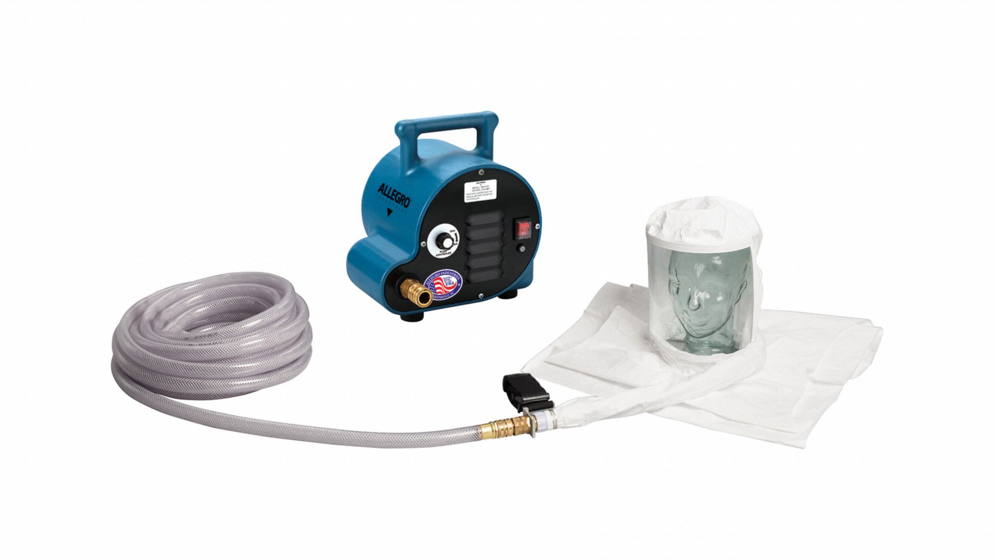 Dbl Bib Tyvek Hood Breathing Air Blower: 50 ft Hose Lg, Double Bib Hood, Blower/Hood/Hose