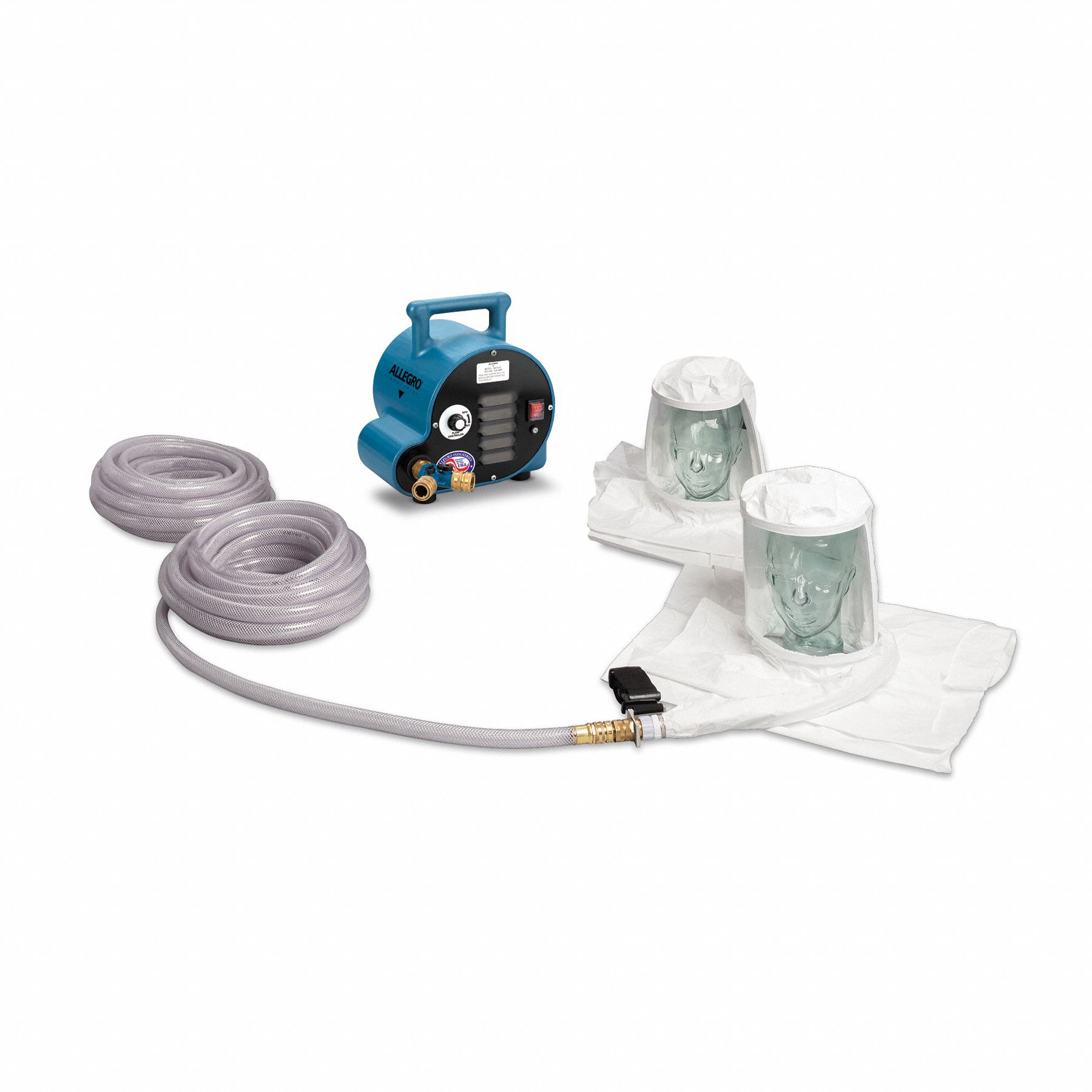 Dbl Bib Tyvek Hood Breathing Air Blower: 50 ft Hose Lg, Double Bib Hood, ALLEGRO, 2 Users