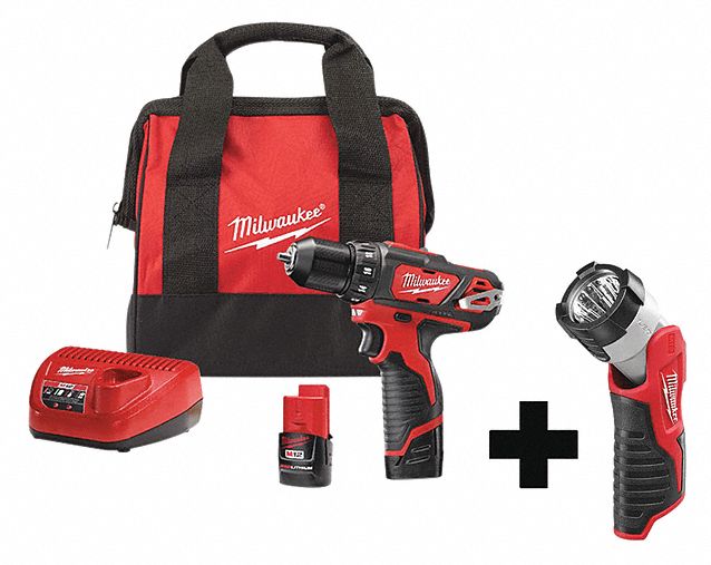 MILWAUKEE Drill Kit, Cordless, 0 inlb to 275 inlb, 1/2 in Chuck Size