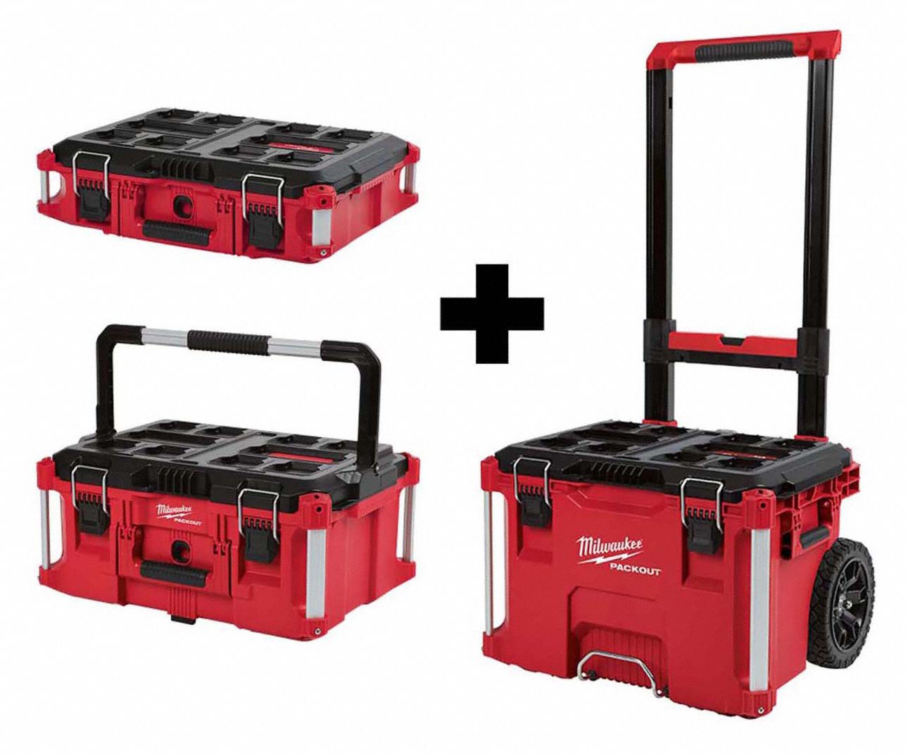 MILWAUKEE PACKOUT Portable Tool Box: 22 1/8 in Wd, 16 1/4 in Dp, 43 1/8 in  Ht, Plastic, Padlockable