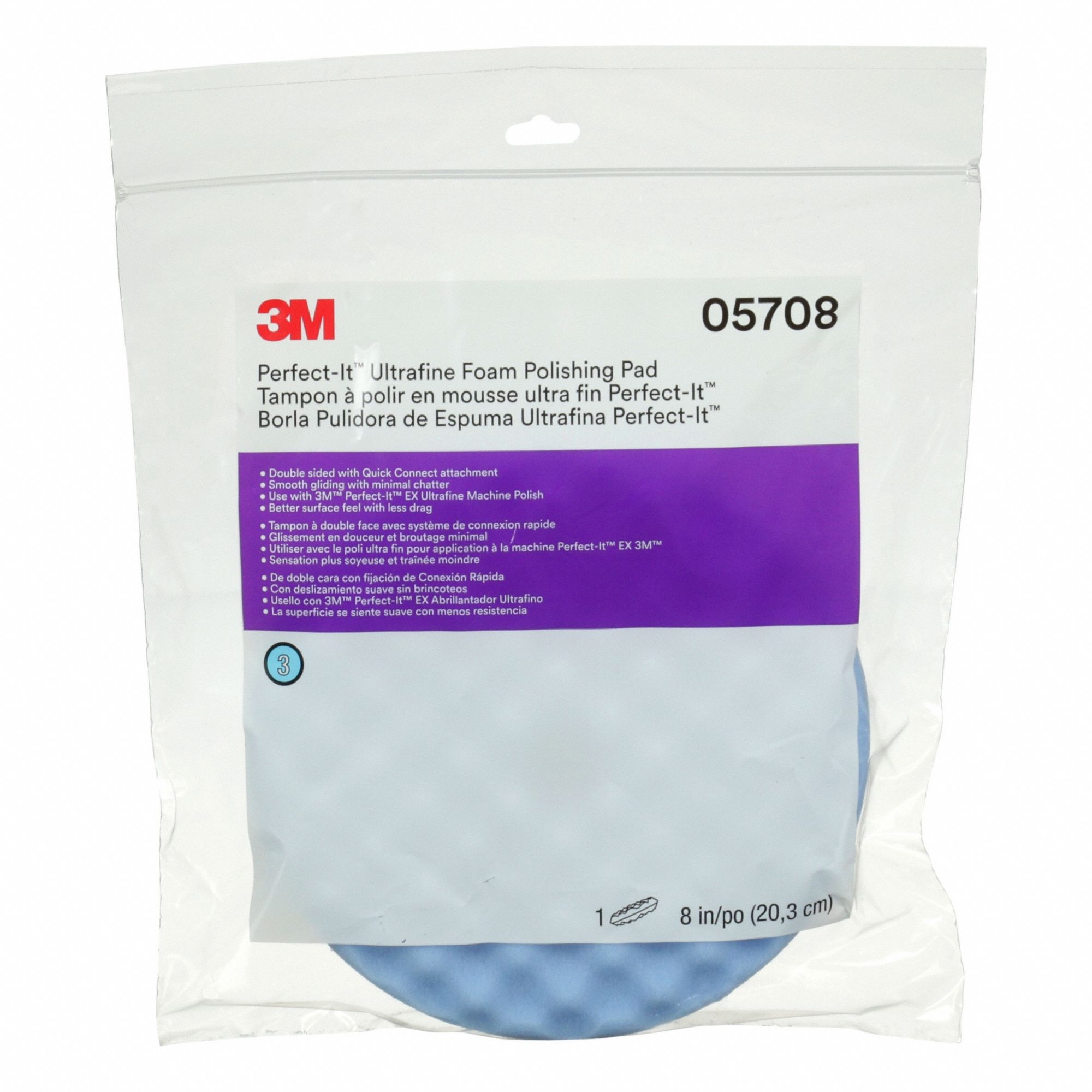 Ultrafine Polishing Pad: Pad, Unthreaded Center Hole, Hook-and-Loop, Foam, Blue, Waffle