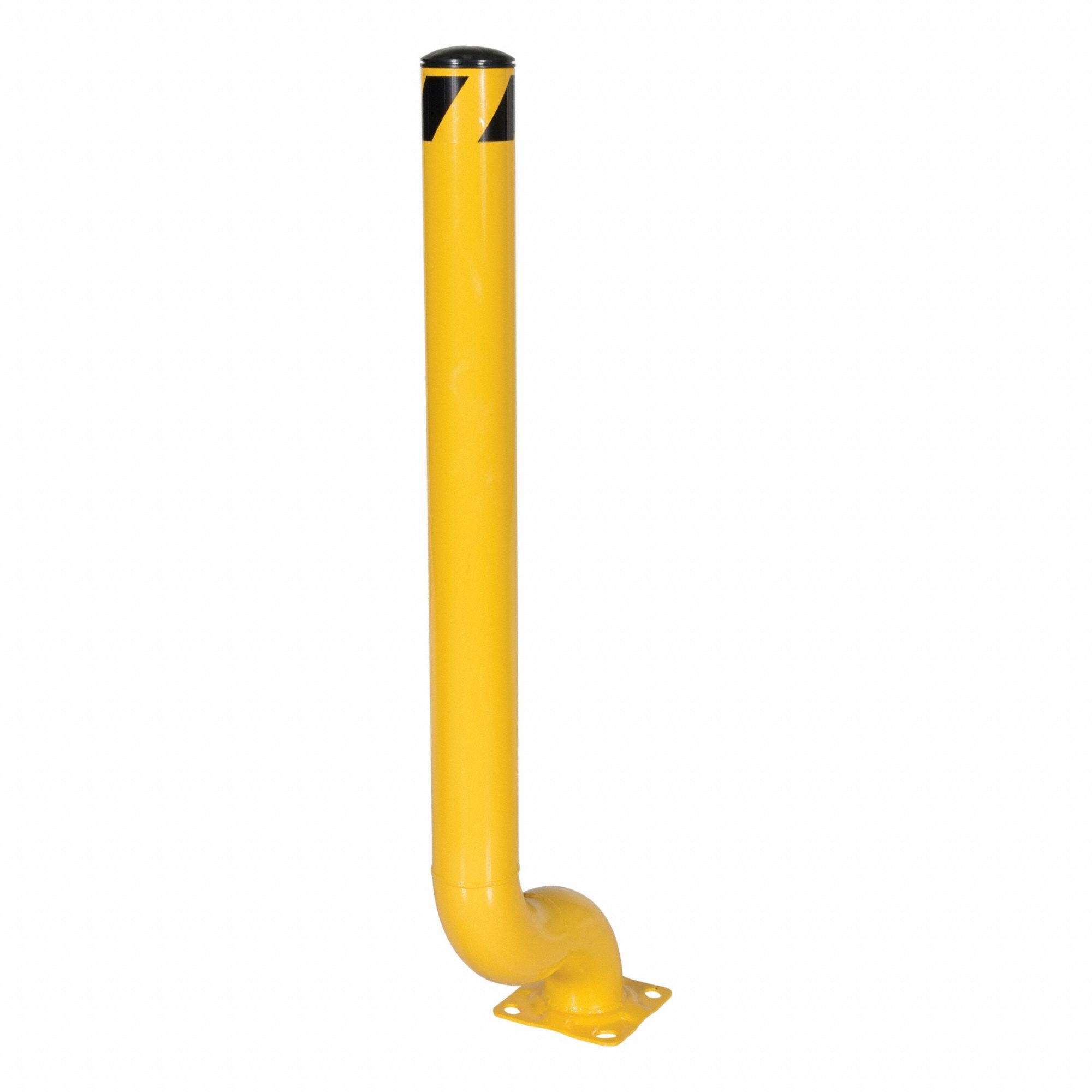 Offset Bollard: Bolt-On, 54 1/8 in Install Ht, 4 1/2 in Dia, Carbon Steel, Yellow