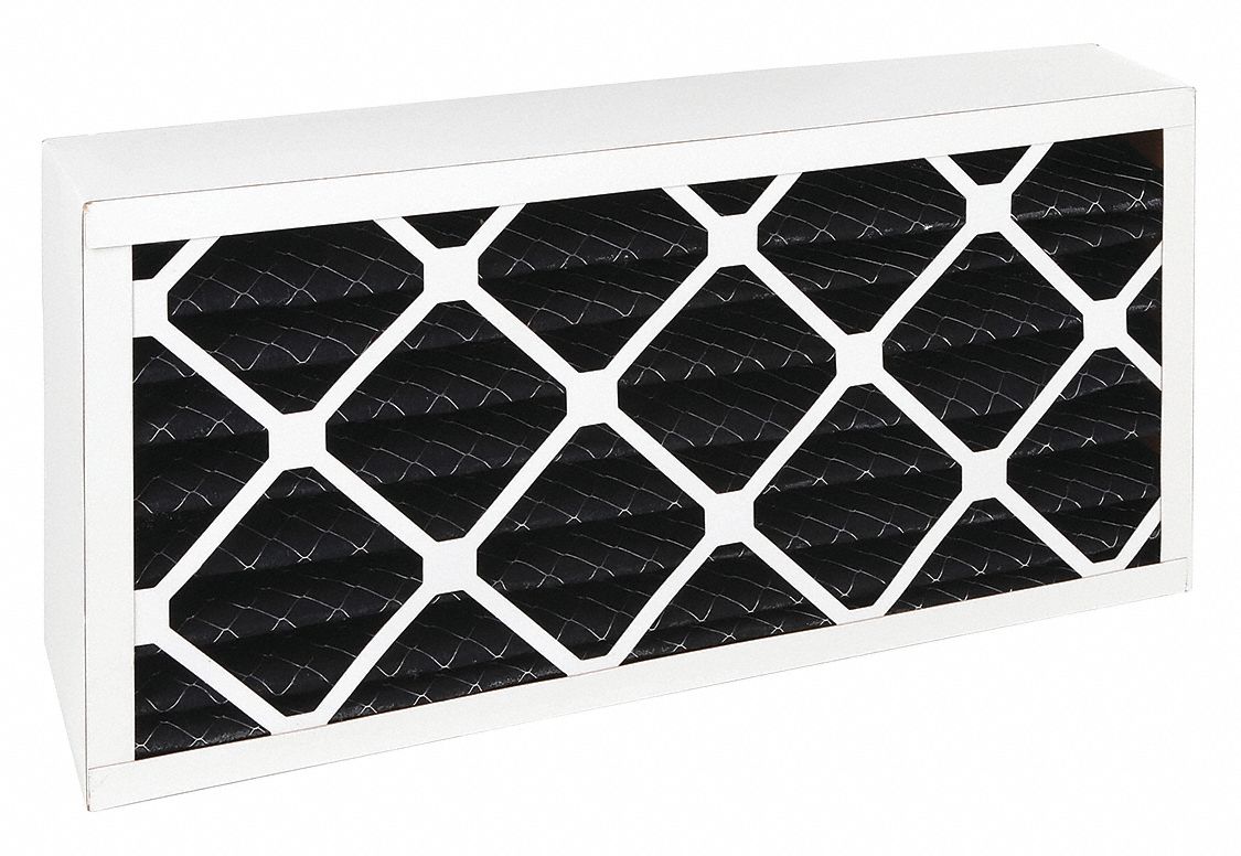 Odor Removal Pleated Air Filter: 12 in x 24 in x 4 in, Impregnated Carbon, 60% CCL4 Activity