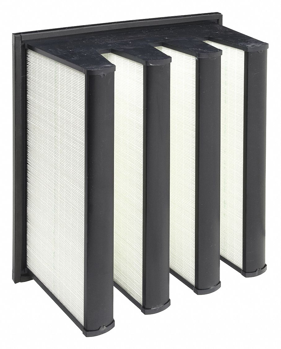 V-BANK AIR FILTER, 24 X 24 X 12 IN, MERV 14, FIBREGLASS, NUMBER OF VS: 4