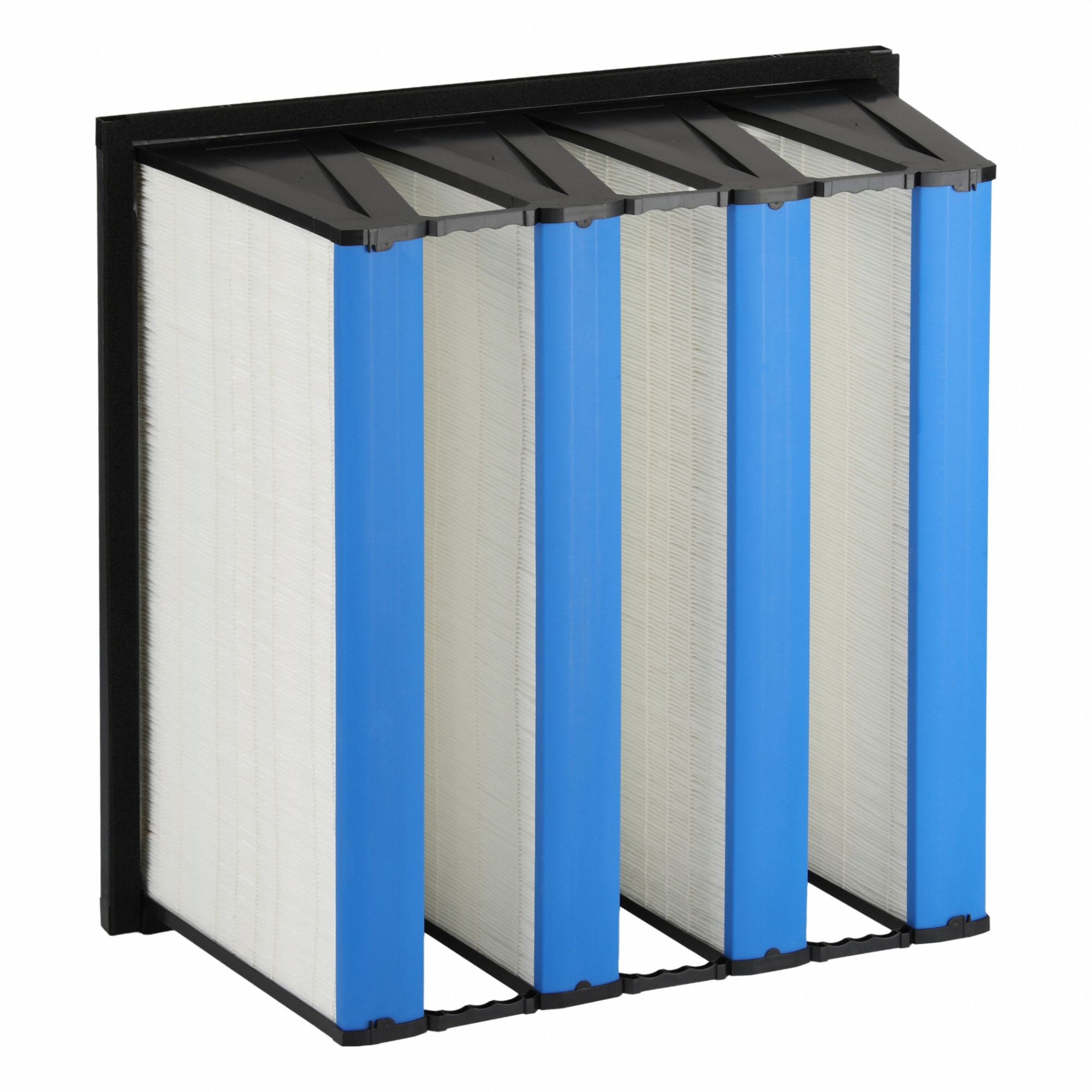 V-Bank Air Filter: 24 in x 24 in x 12 in, Fiberglass, Single Header, 4 Vs, Downstream Face