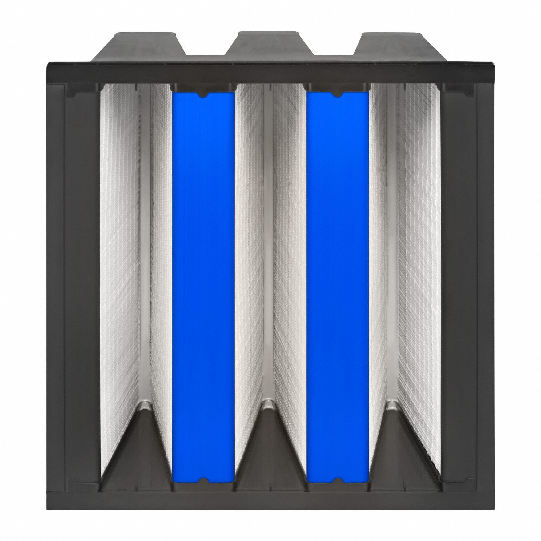 V-Bank Air Filter: 20 in x 20 in x 12 in, Fiberglass, Single Header, 3 Vs, Downstream Face