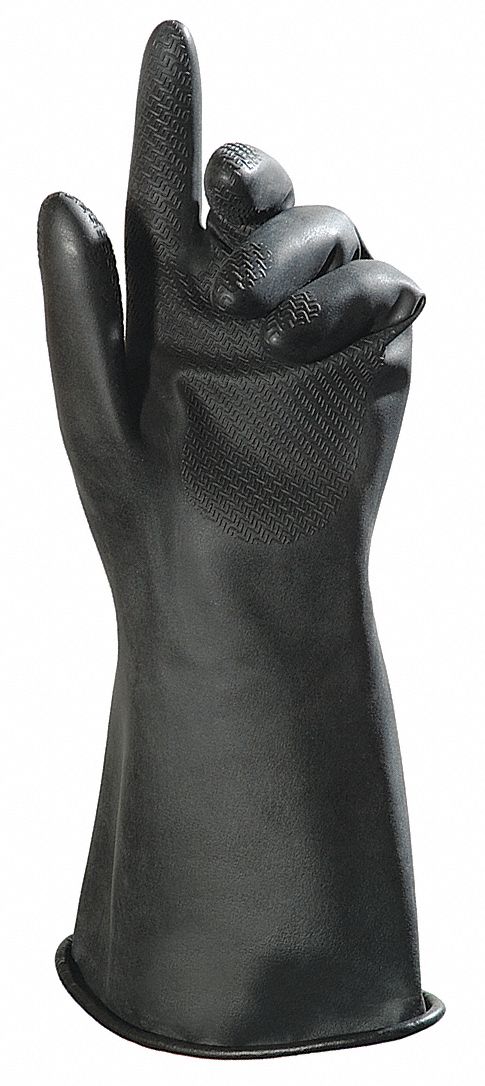 CHEMICAL-RESISTANT GLOVES, L/9, BLACK, ROLLED CUFF, 0.56 MM, 37 CM LENGTH, SUPPORTED