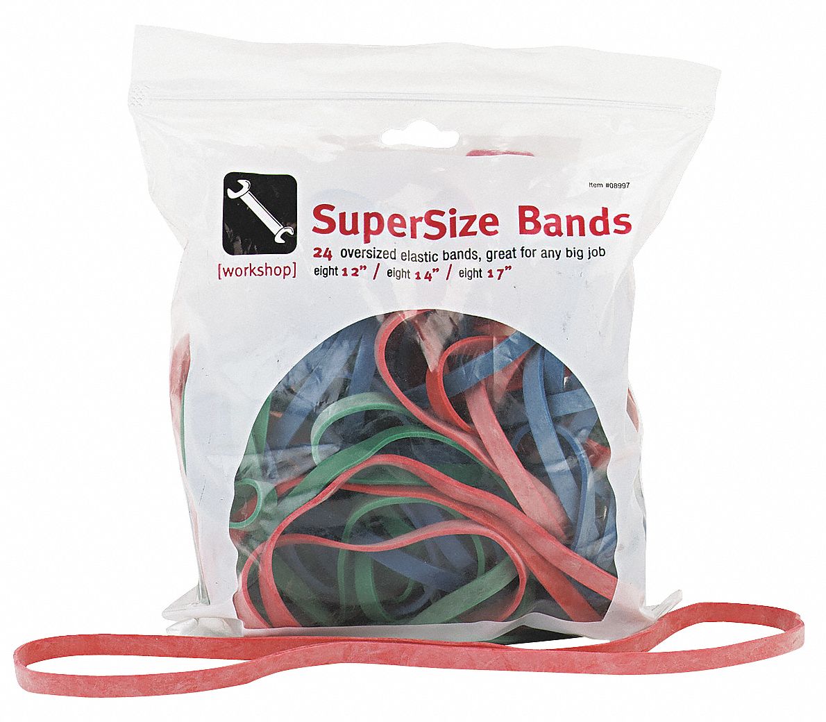 Rubber Band: 12 in_14 in_17 in Lg, Rubber, 24 PK