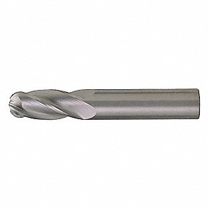 BALL END MILL, CARBIDE, TIALN FINISH, 4 FLUTES, 1/32 IN MILLING DIAMETER, 1/16 IN CUT