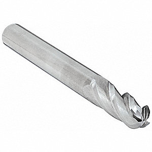 BALL END MILL, 4 FLUTES, ⅛ IN MILLING DIAMETER, ⅝ IN CUT, 2 IN L, FINISHING, BRIGHT