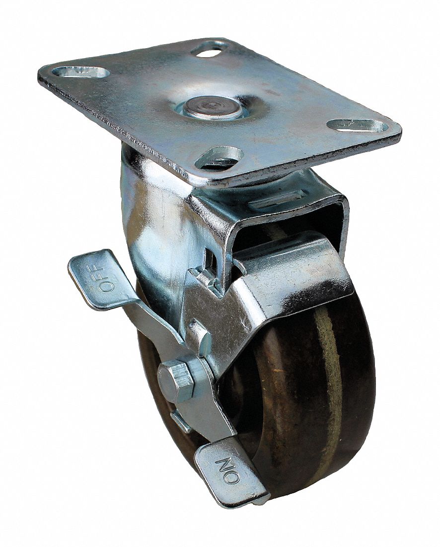 COLSON Standard Plate Caster, Swivel, Phenolic, 850 lb, 4 in Wheel Dia