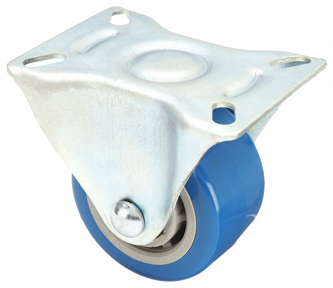 Plate Caster: Rigid, No Brake, Polyurethane, 3 in Wheel Dia, 1 3/4 in Wheel Wd, Ball