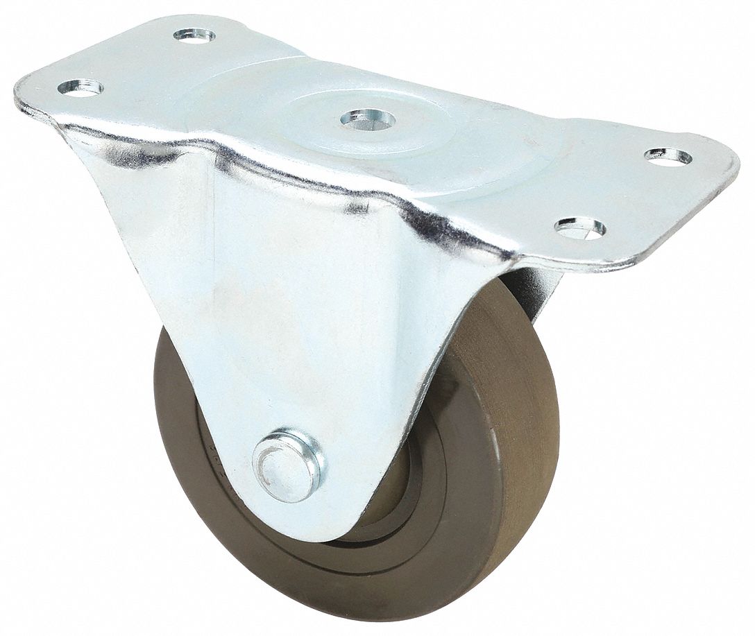 Plate Caster, Rigid, Rubber, 4 15/16"H