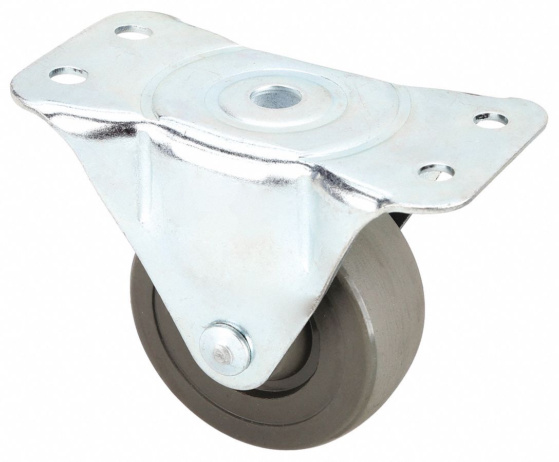 Plate Caster, Rigid, Rubber, 3 13/16"H