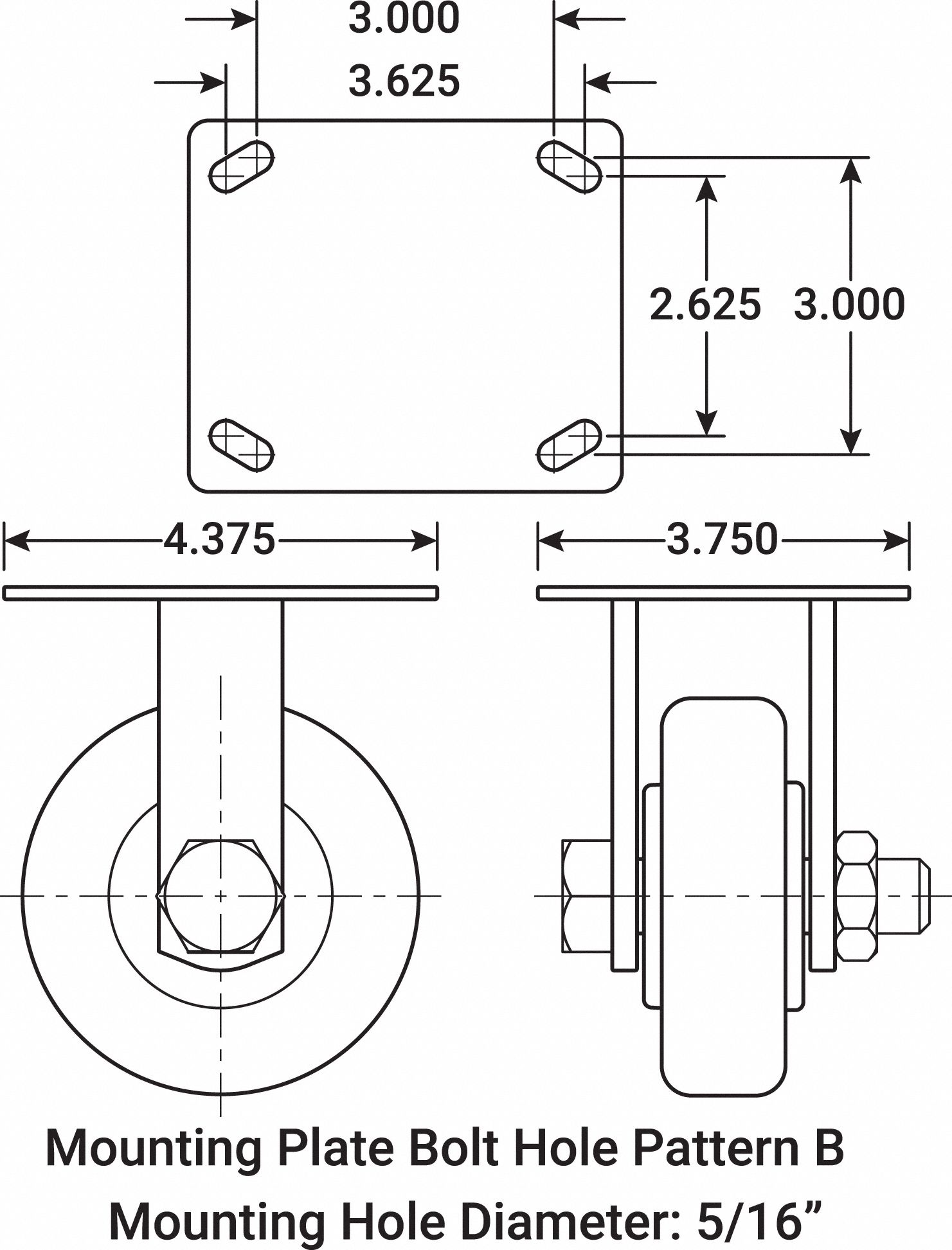 GRAINGER APPROVED Standard Plate Caster, Rigid, Polypropylene, 300 lb