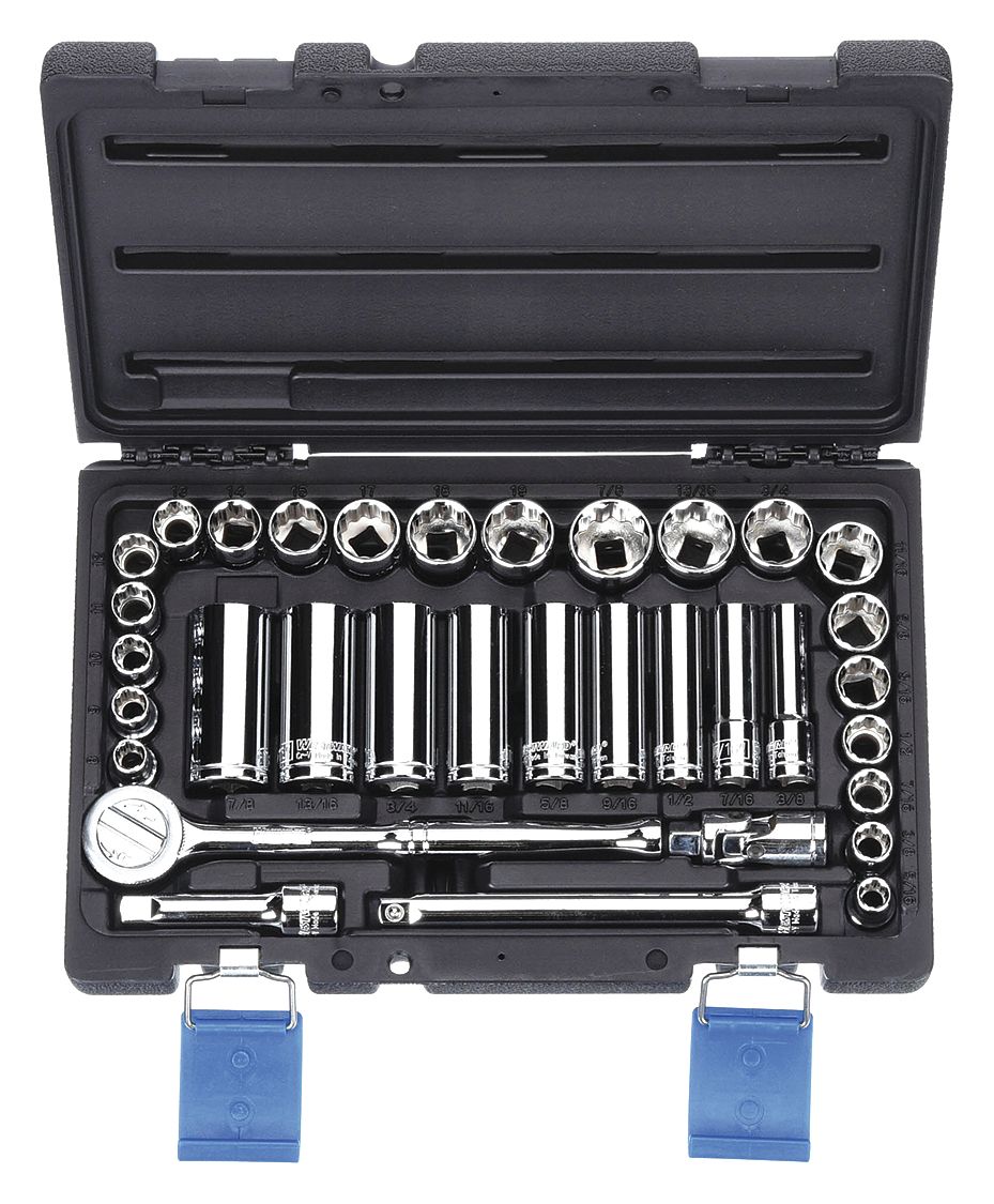Socket Wrench Set, Socket Size Range 3/8 in to 7/8 in, 8mm to 19mm