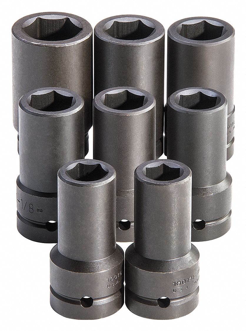 PROTO, 1 in Drive Size, 8 Pieces, Impact Socket Set 33HD83J76108