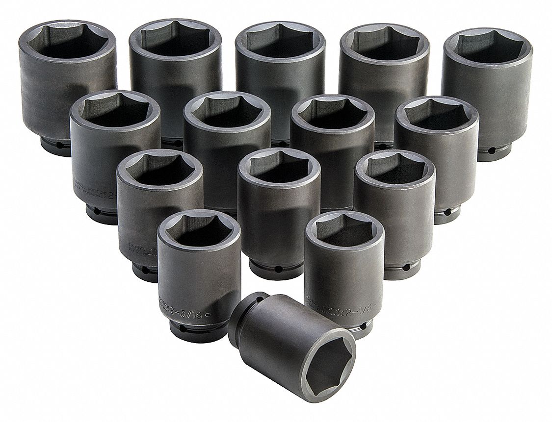 PROTO, 1 in Drive Size, 15 Pieces, Impact Socket Set 33HD84J76115